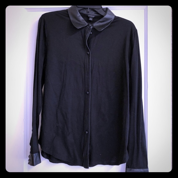 Ann Taylor Tops - Ann Taylor Faux Leather Trim Button Down Shirt SZM